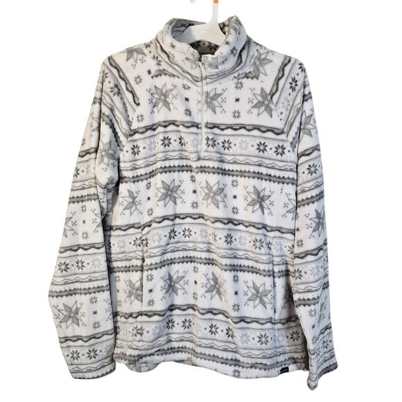 Eddie Bauer Fleece Pull Over Women's XL Gray White Snowflake 1/4 Zip Athleisure - Picture 1 of 8